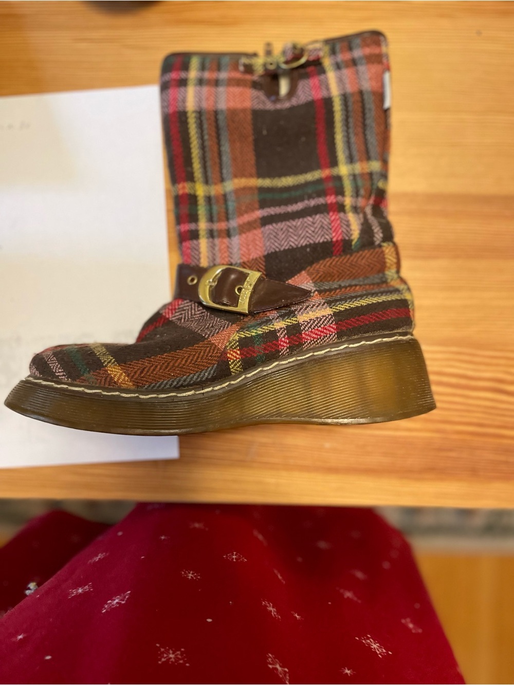 Ju-Ju-Be Brown Multi Plaid Mid-Calf Buckle Boots